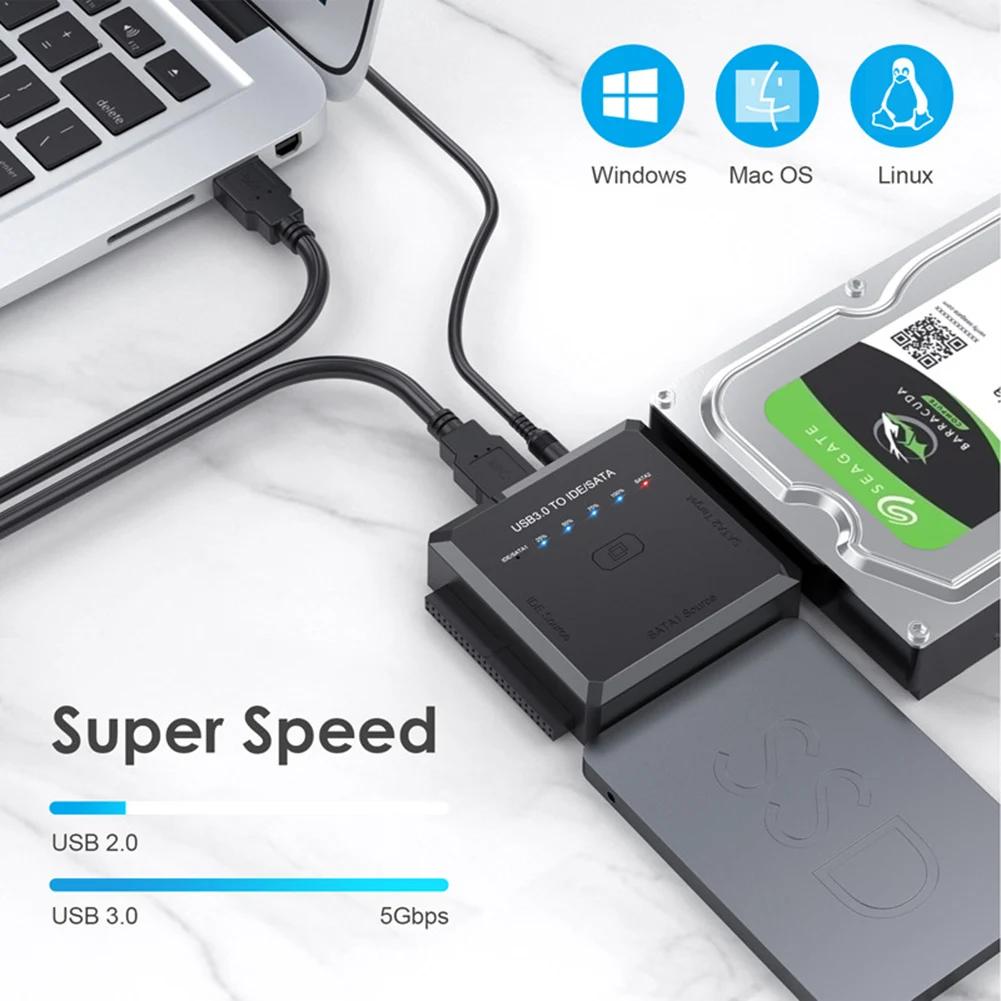 USB 3.0 To SATA IDE ϵ ̺   8TB 5Gbps 12V 2A   ġ LED ǥñ, 2.5 3.5 ġ  HDD/SSD 